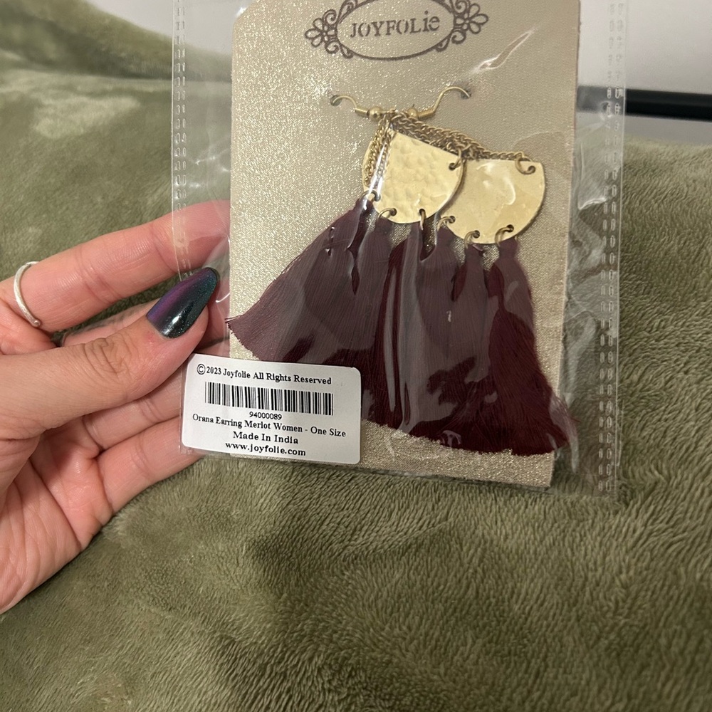 Joyfolie Gold and Burgundy Tassel Earrings